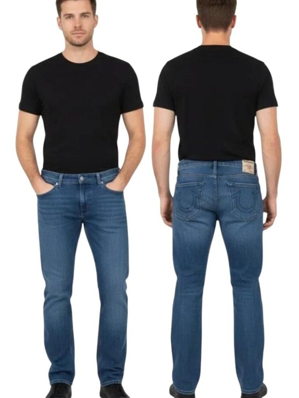 True Religion Men's Ricky Relaxed Straight Leg Blue Denim Jeans Size 38